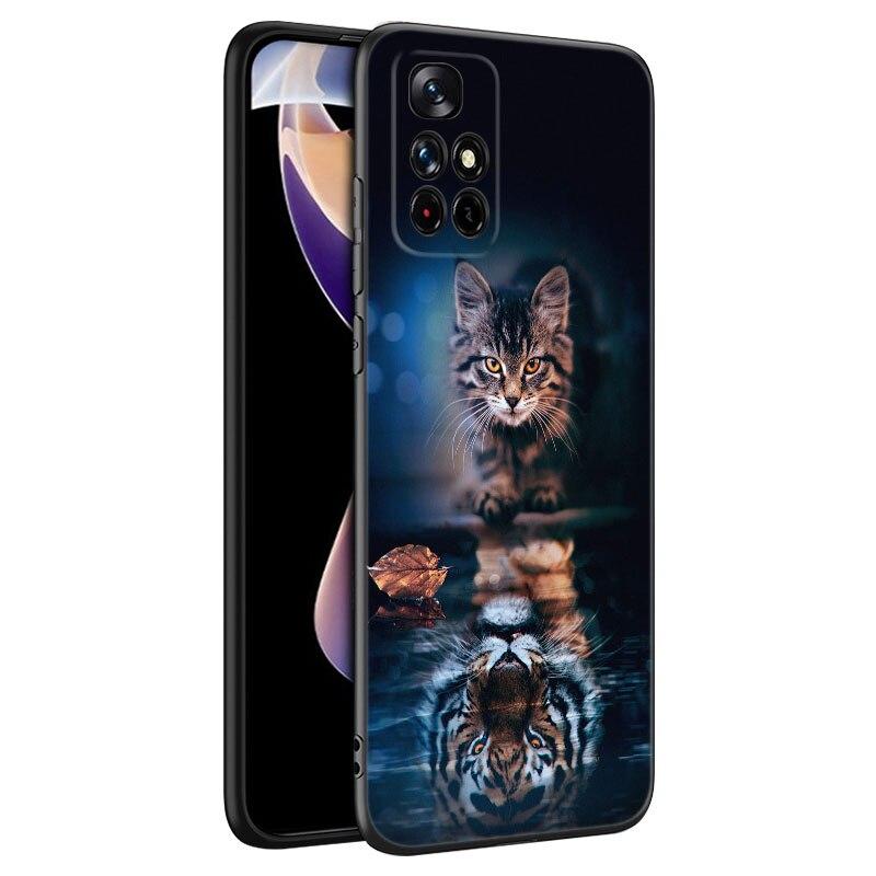 Cute Little Tiger Phone Case For Xiaomi Redmi Note 7 8 8T 9 9S 10 10S 10T 11 11S 4G 11E 11T Pro 5G Soft TPU Black Cover