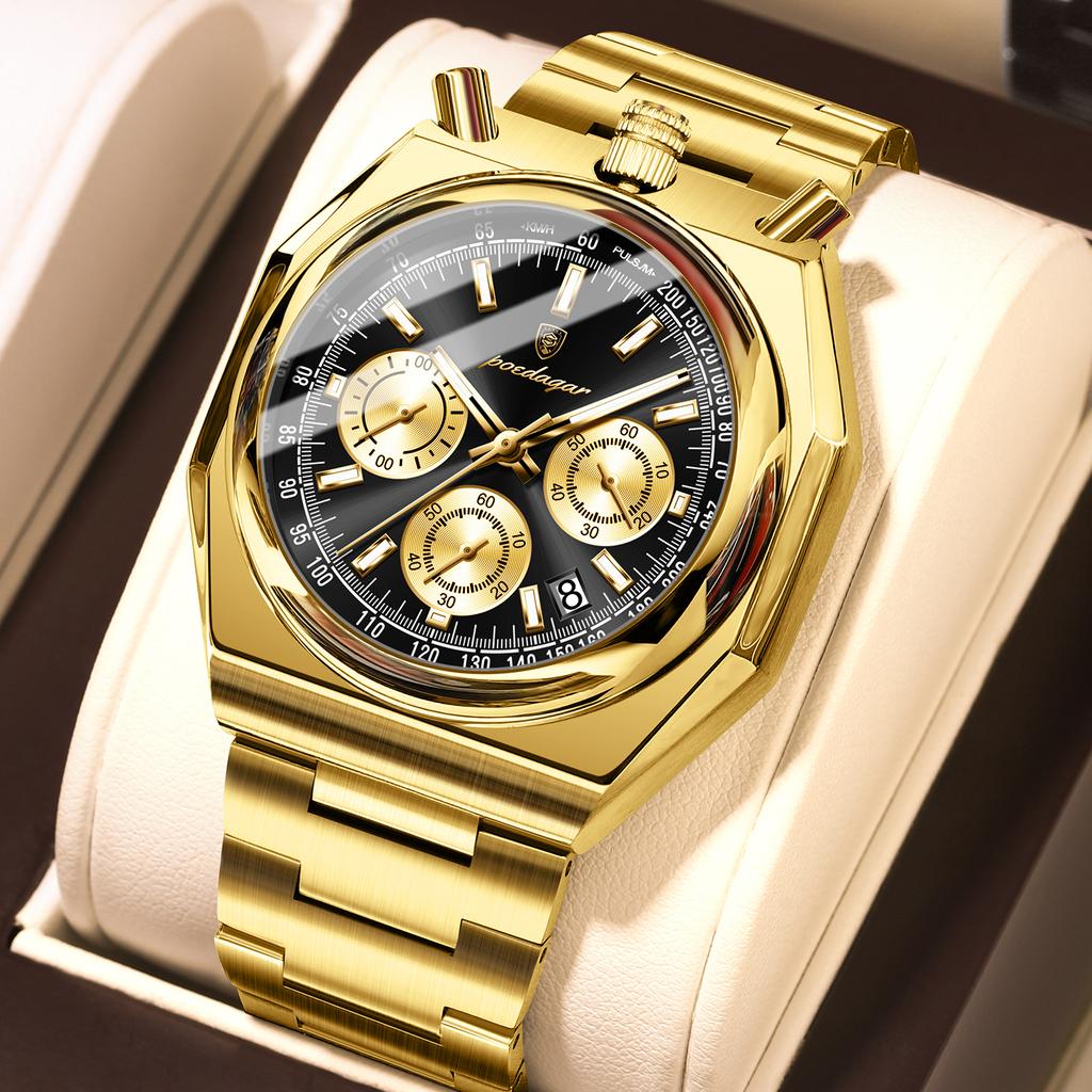 POEDAGAR Top Luxury Man Wristwatch Fashion Luminous Date Stainless Steel Men Watch Chronograph High Quality Men's Quartz Watches