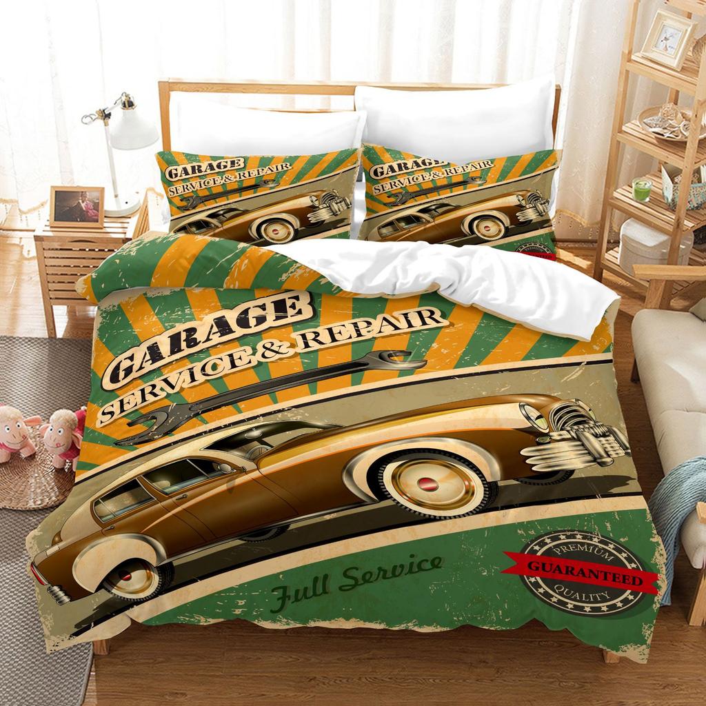 3pcs Bedding Set Hand Drawn Cars Print Duvet Cover Set Single Double King Size Bed Set for Adult Home Bedroom with Pillow Case