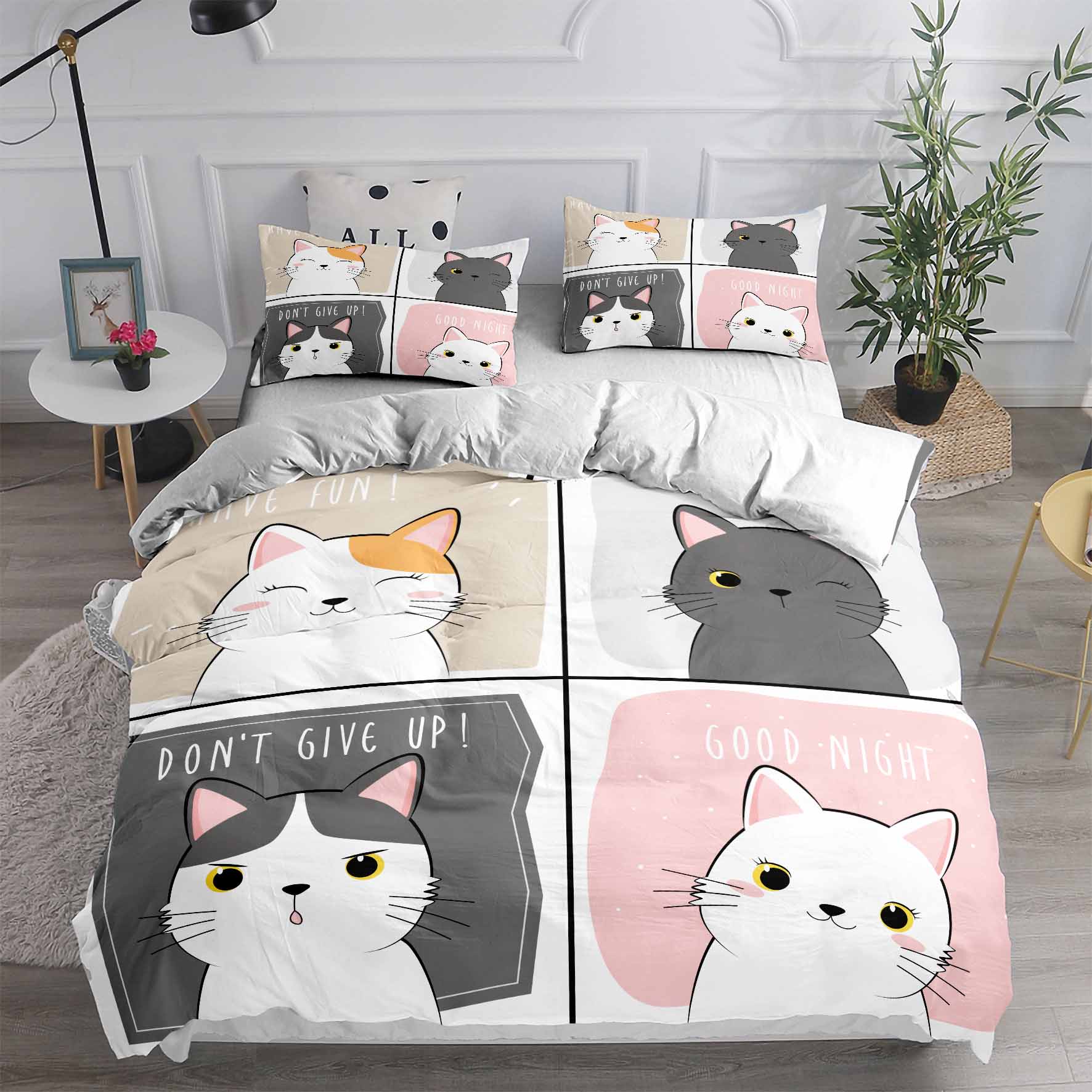 

Мультяшный комплект постельного белья с котами для взрослых, зимние комплекты пододеяльников для детей, полуторный, двуспальный, королевский, кинг-сайз, набор для спальни, домашний текстиль, Housse De Couette 150x200cm 3pcs