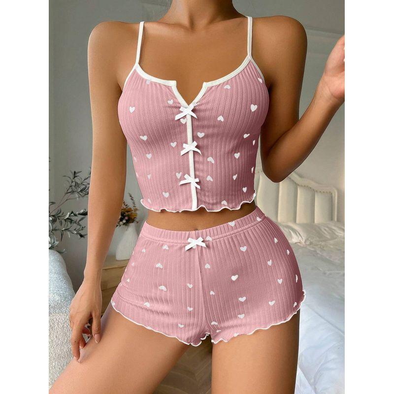 Sexy Sling Vest Pajamas Women's Suit Summer New Arrival Silm Slim Looking Fancy Heart Peach Pattern Homewear