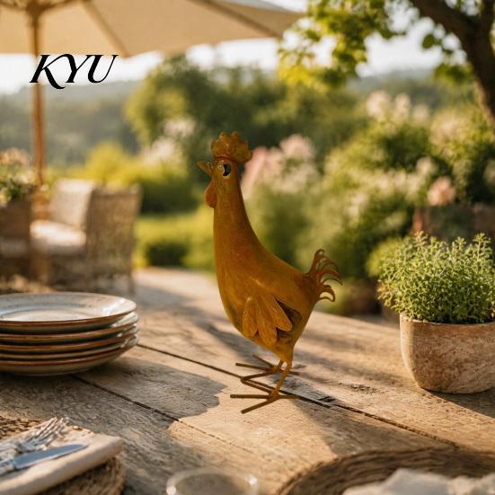 Decorative Hollow Wing Figurine Metal Rooster Statue, Rustic Distressed Iron Figurine, Farmhouse Weather Resistant Lawn Art Tabletop Outdoor Decor for