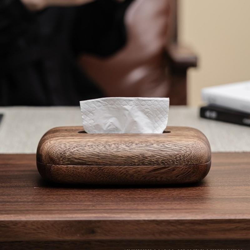 New Walnut Tissue Box Cover - Modern Vintage Design, Premium Wood, for Desk & Bathroom Decor. Easy Refill, Polished Finish lijia