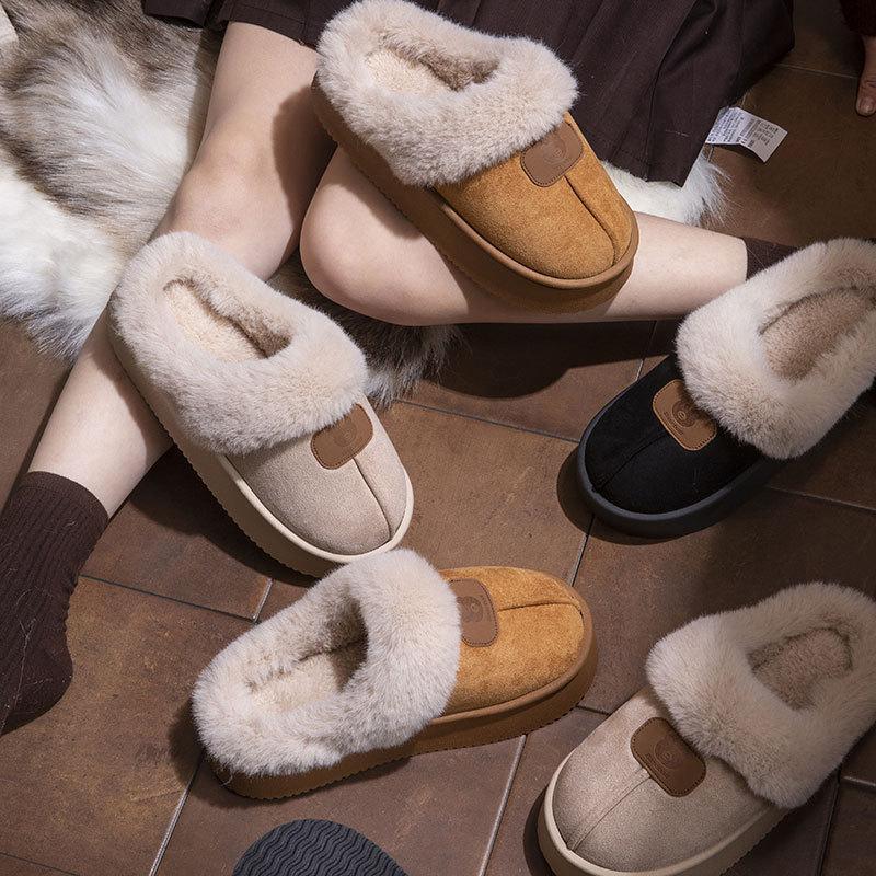 2025 New Thickened Cotton Slippers Raw Autumn and Winter Home Indoor Non-slip Thick-bottomed Velvet Thermal Cotton Slippers