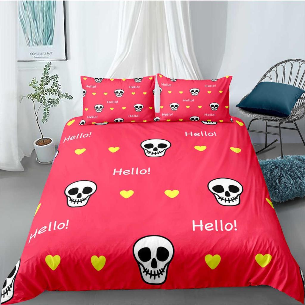Gothic Death Moth Skull Duvet Cover King Size Microfiber Bedding Set For Teen Boy Skeleton Love Heart