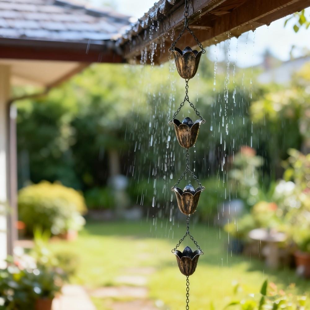 7 Cups Metal Tulip Rain Chain Japanese Style Water Drainage Chain Rain Chain for Gutters Landscape