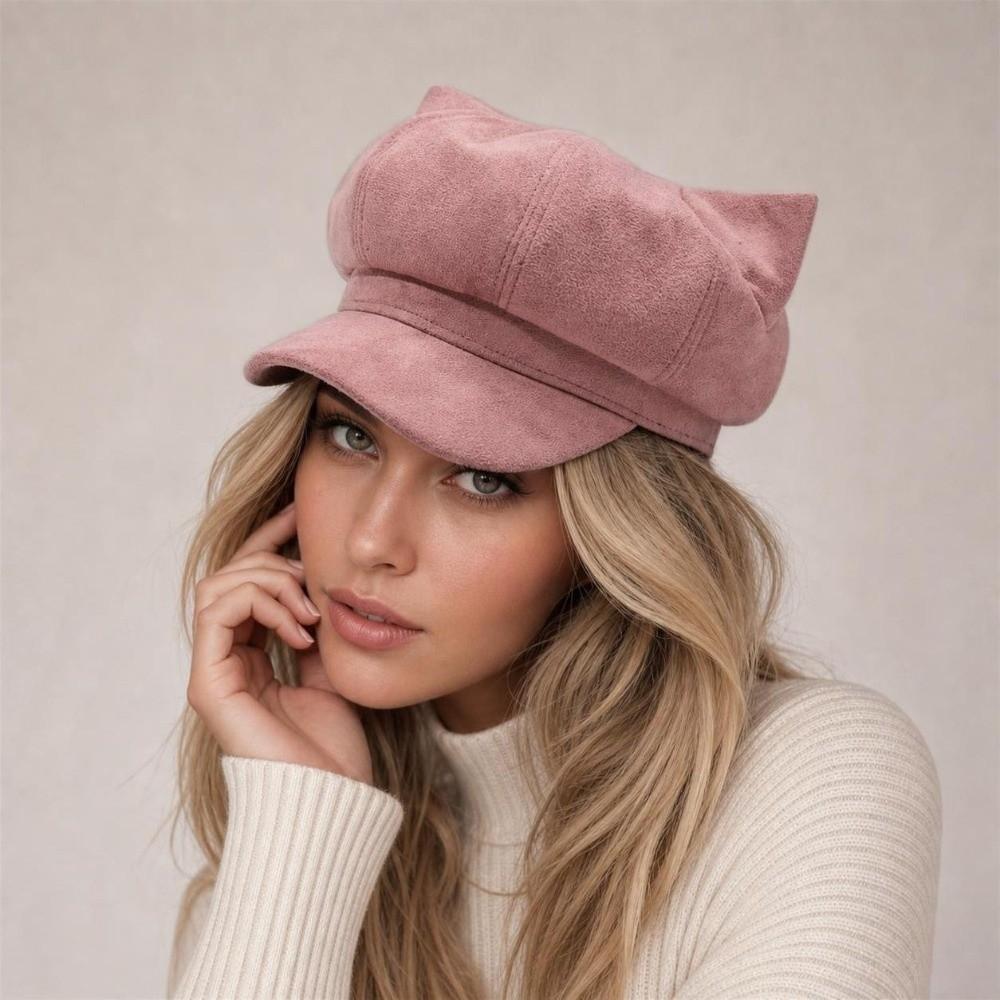 Adjustable Newsboy Cap Warm Lining Octagonal Hat Casual Cat Ear Beret  Women