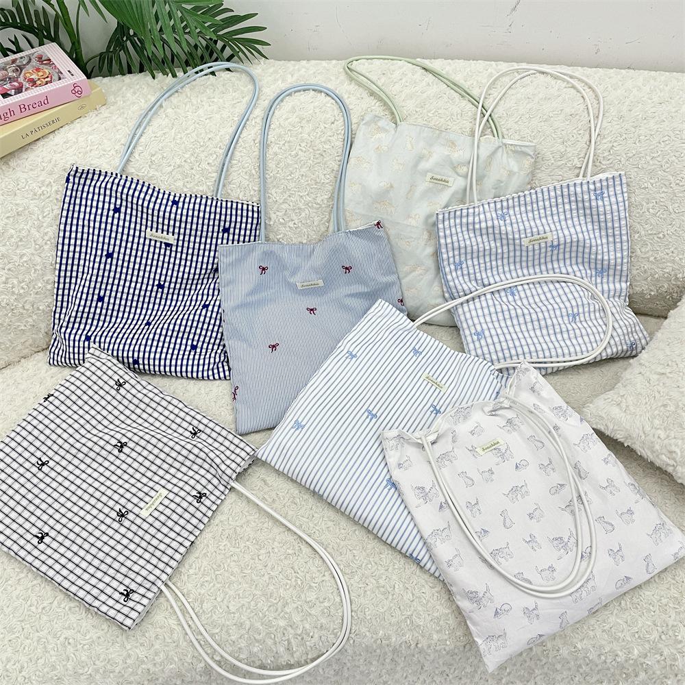 Lazy print sweet plaid shoulder shopping bag leisure commuter canvas bag tote bag