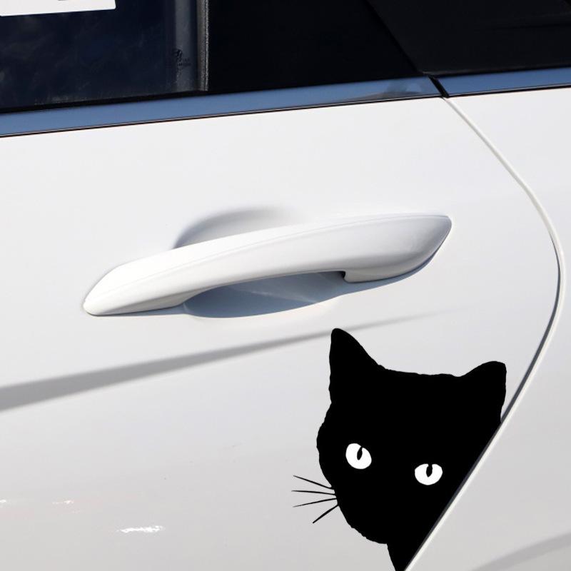 Cute Cartoon Black Cat Peeking Car Sticker - Waterproof, for Cars/Electric Motorcycles/Laptops, Fun Kitty Decal, Adorable Vehicl