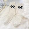 Female Autumn and Winter Point Yarn Bowknot Stripe Lovely All Build In Tube Cotton Socks