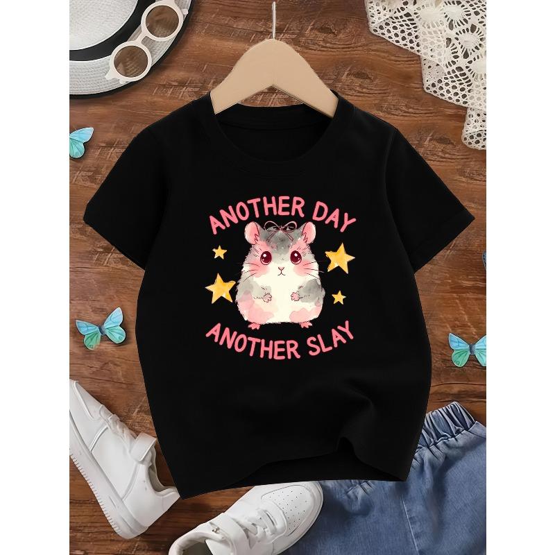 Kids Crewneck Short Sleeve T-Shirt, Cute Hamster Unique Print Casual Tee for Spring Summer School & Outings