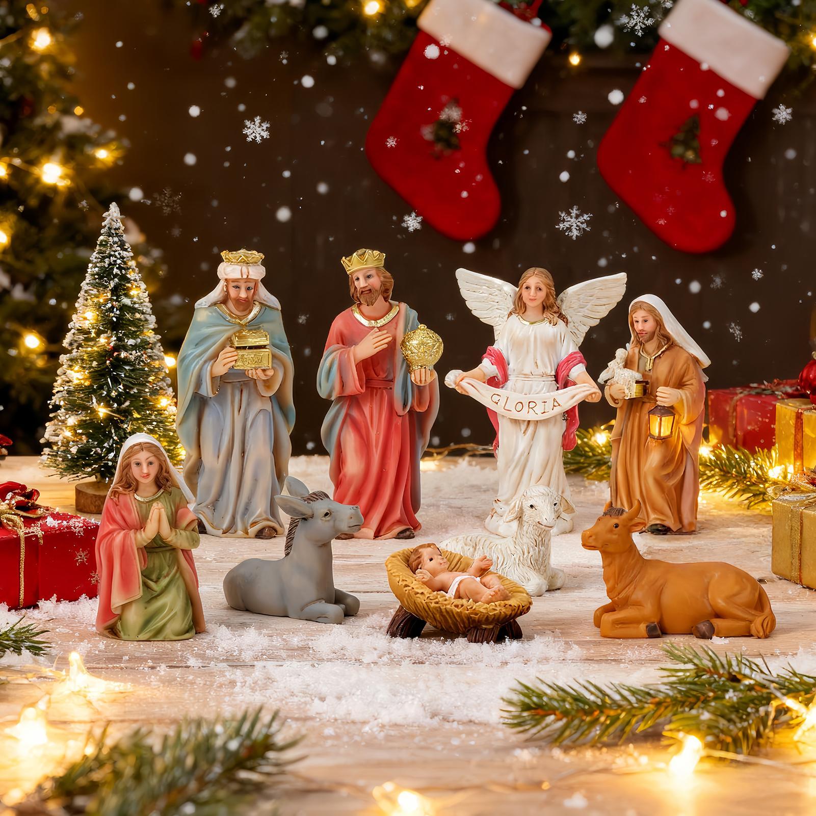 

Christmas Nativity Scene Christmas Decorations Religious Jesus Figurines Manger Holy Family Statue Nativity Scene Set for Indoor CN