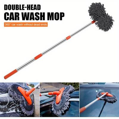 1pc Microfiber Car Cleaning Brush Set with Long Handle, Chenille Double Brush Head Mop, Dust Removal Cleaning Supplies, Car Washing Tools