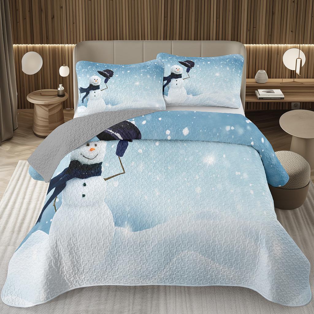 Copriletto Buon Natale, Set Copriletto Pupazzo di Neve Kawaii Queen/Full per Camera da Letto Bambini Ragazzi Ragazze, Set Piumino Tema Natale Cartone Animato