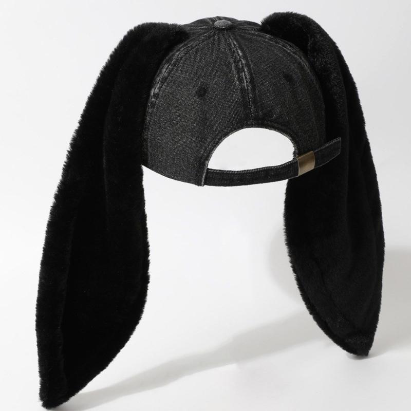 Long Rabbit Ears Adjustable Snapbacks Cap for Women Teens Winter Autumn Distressed Dad Hat Daily Fashion Accessories