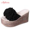 Fashion Aphixta 9cm Platform Wedge Slippers Women Shoes Clog Riband Rose Flowers Sandals Girls Flip Flop Slides Pantoufle Femme
