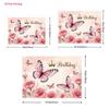 2D Princess Birthday Backdrop Pink Butterflies & Golden Crown Party Background Cloth