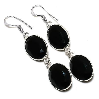 Černý Spinel Drahokam 925 Sterlingového Stříbra Šperky Náušnice 2,25"
