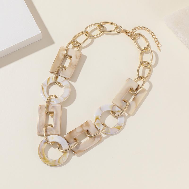 Personalized Geometric Bohemian Exaggerated Necklace, Colorful Punk Acrylic Collarbone Chain Necklace For Women
