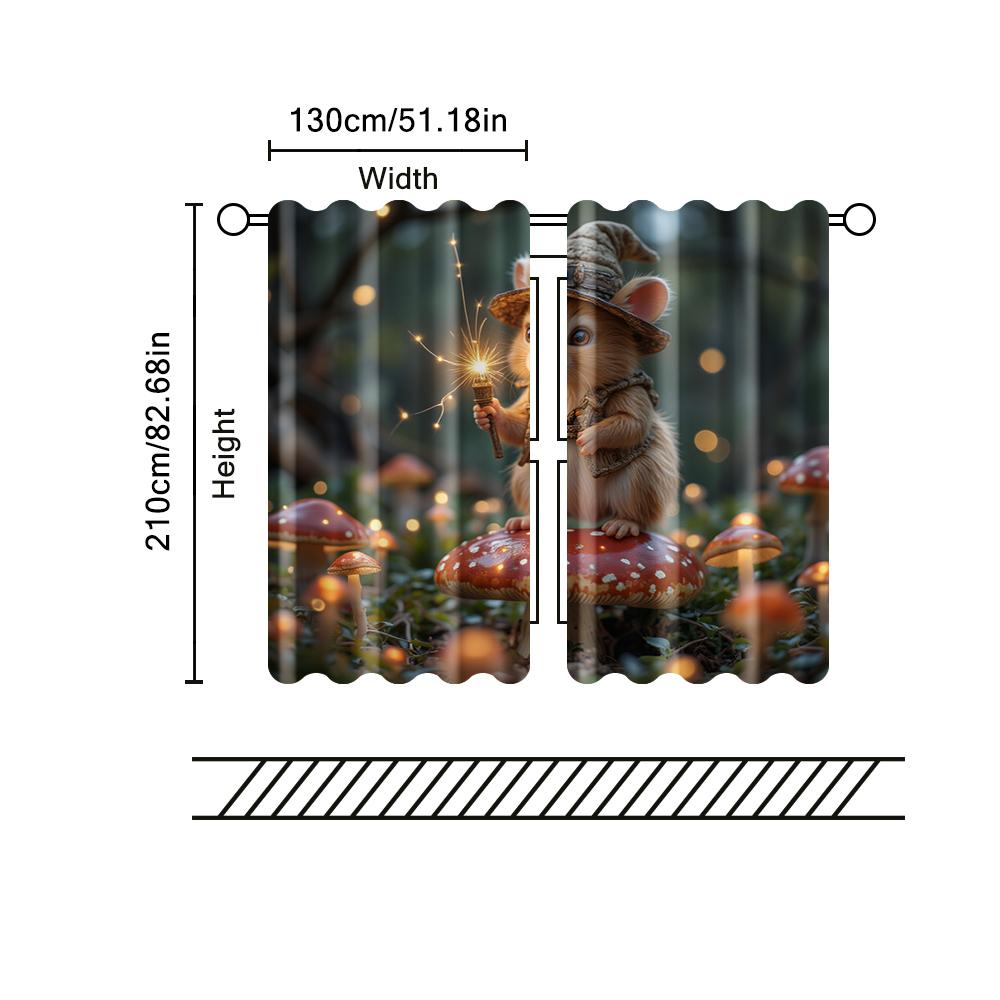 2 Stück, Filtervorhänge (ausgenommen Stangen, unbeweglich, ohne Batterien) Maus auf einem Pilz zur Verwendung in Schlaf- und Wohnzimmern