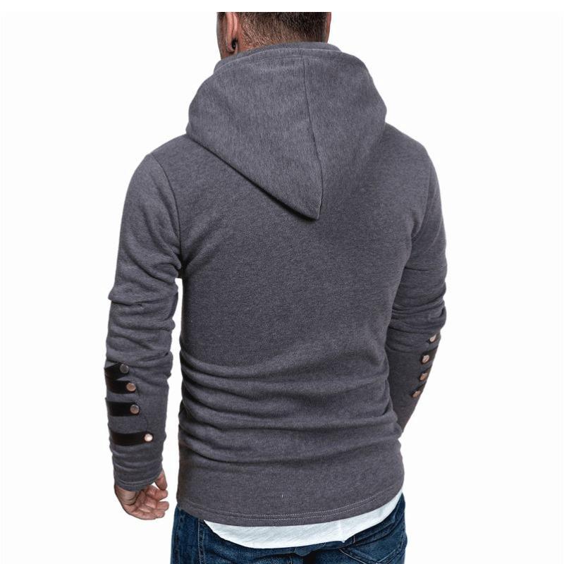Autumn Winter Hooded Men's Leather Casual Personality Fashion Sweater Splicing Jacket Moisture Wicking Comfortable Fit Skin-friendly Breathable Tops