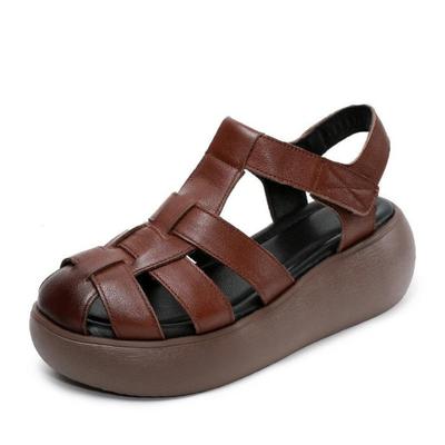 Modne Wysokiej Jakości 6CM Krowia Plecionka Skóra Naturalna Ażurowe Botki Sandały Kozaki Baleriny Kobiety Czółenka Mary Jane Platforma Koturn Letnie Buty