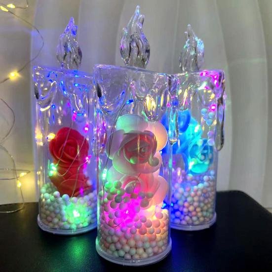 1Pc/2Pcs Eternal Flower Flameless Candles LED Flickering Pillar Candles Valentine's Day Night Light for Wedding Home Decor