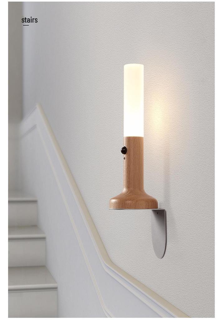 Smart Rechargeable LED Night Light: Solid Wood with Motion Sensing for Home & Hallways