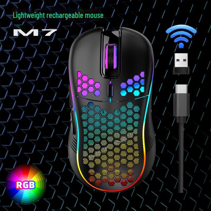 Wireless RGB Honeycomb Gaming Mouse, Lightweight with TYPE-C Charging and Wired Options