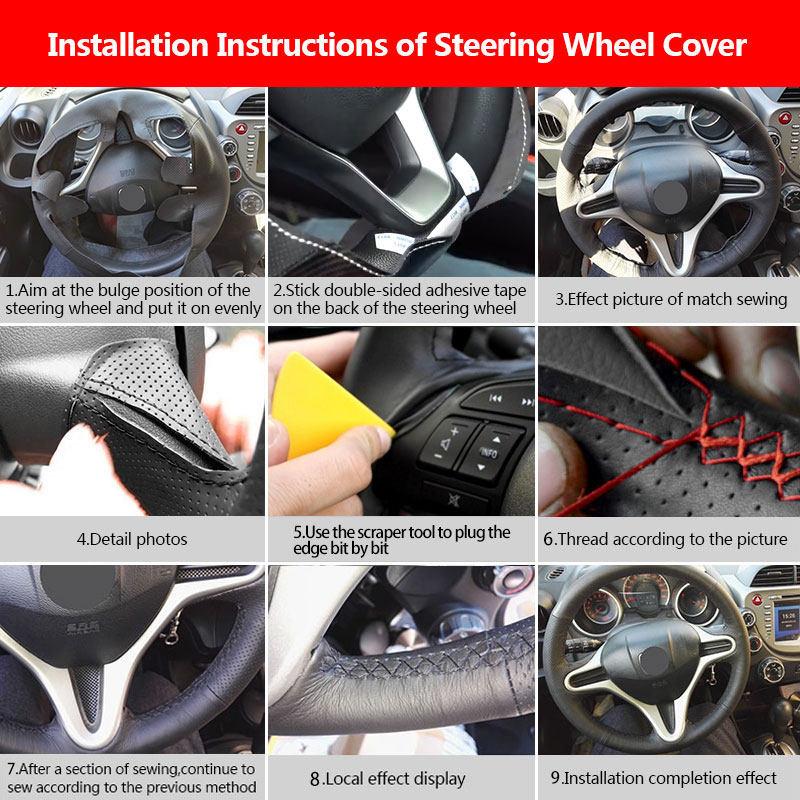 For VW Touareg Phaeton 2002-2010 (4-Spoke) Hand-stitched Perforated Leather Car Steering Wheel Cover Trim Accessories