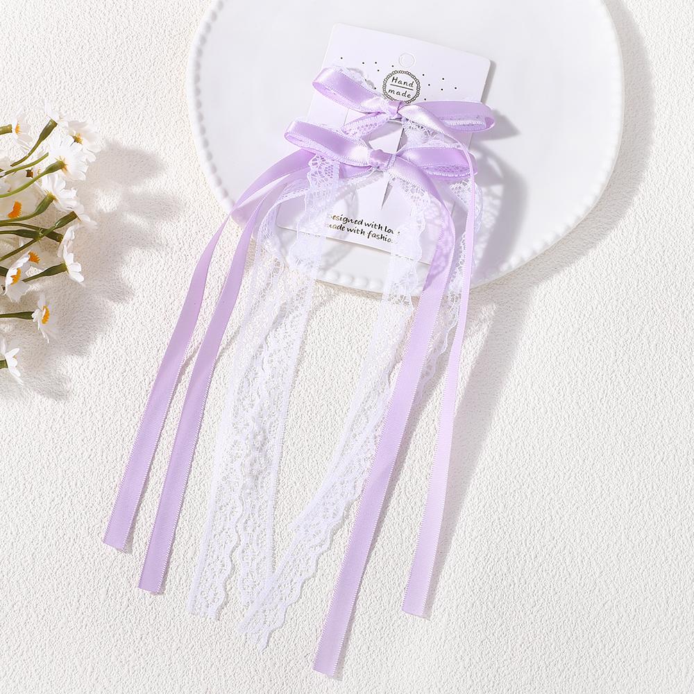 2pcs Elegant Double Layer Ribbon Bowknot Hair Clip for Girl Boutique Headwear Hairgripes Long Tassel Ponytail Hair Accessories
