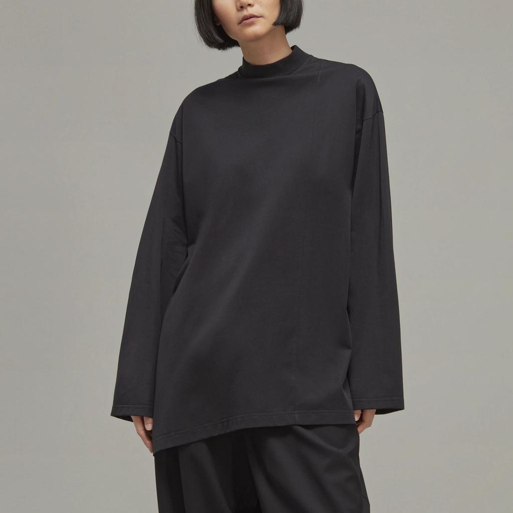 Y-3 Solid Color Mock Neck Long Sleeve T-Shirt Women Tops Black H44795