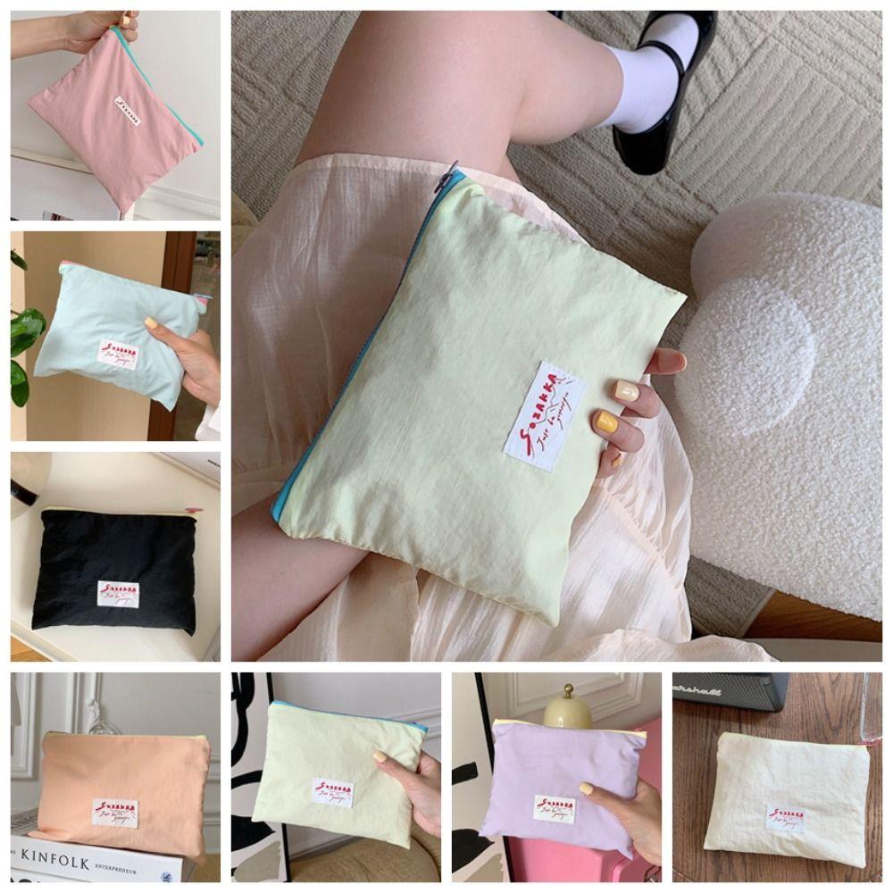 

Letter Canvas Makeup Bag Solid Color Zipper Lipstick Bag Portable Canvas Cosmetic Bag Daily