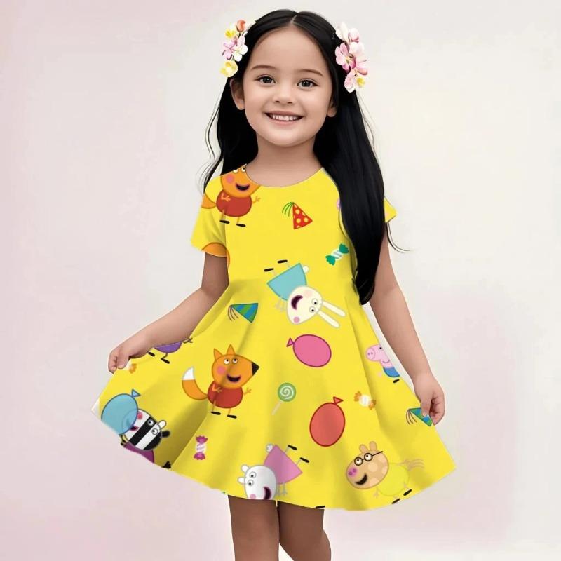 Girls Peppa Pig Soft Dress Summer Sleeveless Cartoon Print Casual Loose Fit Lightweight Breathable