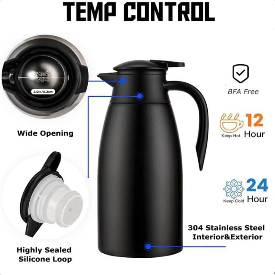 Thermal Coffee Carafe 70 oz 2L Insulated Stainless Steel Coffee Carafes Double Walled Vacuum Pot Flask Hot Beverage Dispenser W