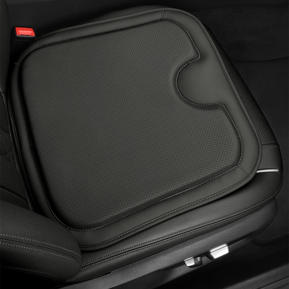 Car Front Seat Cushion Pad, Leather Car Memory Foam Heightening Seat Cushion Cover (Black)