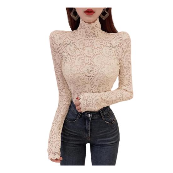 

Водолазка Довгі рукави Прозора Тонкий Топ-підкладка Жіноча Вишивка Квітковий В язаний гачком Мереживо Ажурний Топ XL