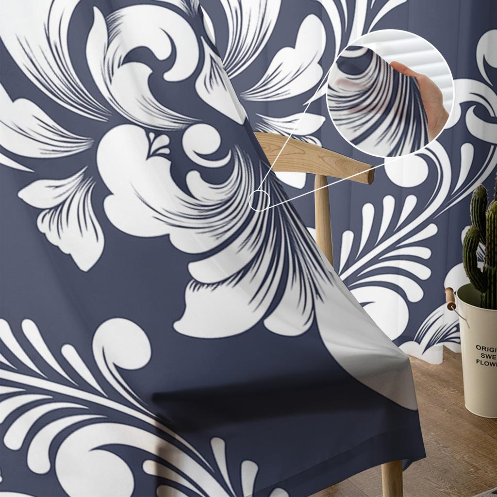 Klasický luxusní damaškový námořnicky modrý tylový okenní závěs průsvitné volány závěsy do obývacího pokoje domácí dekorace závěsný panel