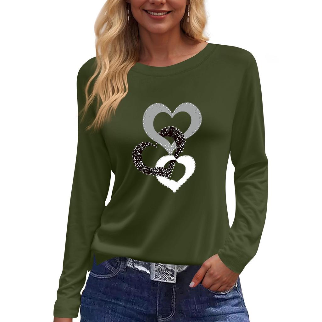 Dam Mode Casual Långärmad Tryck Rund Hals Pullover Topp Blus