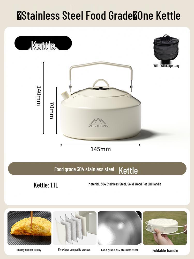 JETBeam 304 Stainless Steel Camping Cookware Set: Includes Outdoor Kettle and Pots for Camping and Picnicking.