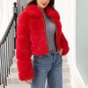 Women's Fashionable Warm Long Sleeve  Solid Color Furry Collar Coat