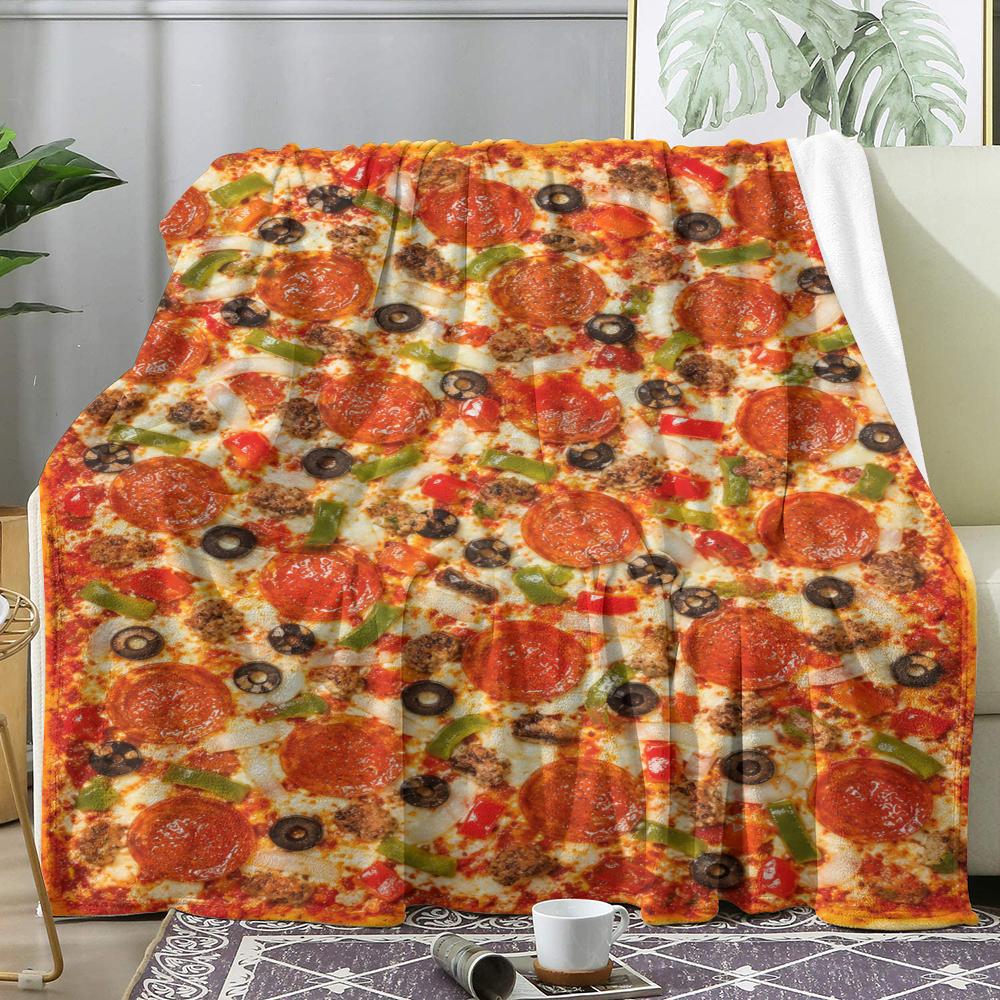Pepperoni Pizza Throw Soft Flannel Throw Summer AC Blanket Lightweight Cool Nap Blanket for Sofa Bed Couch Travel