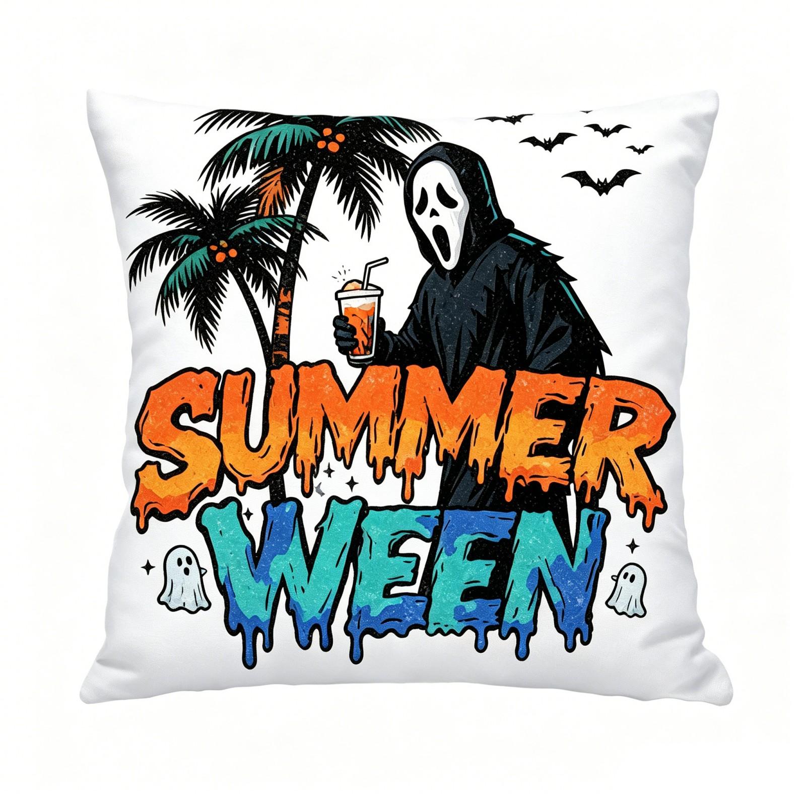 Double Sided Linen Cover, Halloween Print Design, 1818 Inches Decorative Square Cushion Case for Sofa Bedroom One Size
