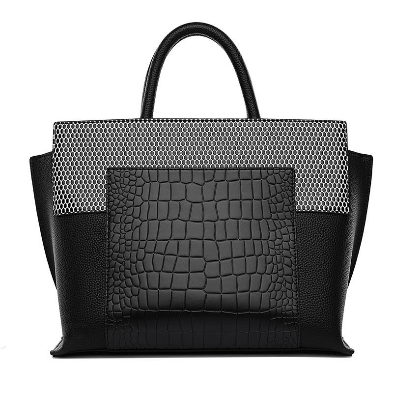 Large Capacity Tote Bag Vintage Crocodile Embossed PU Handbag Daily Commute With Zip Multi-Compartment Interior