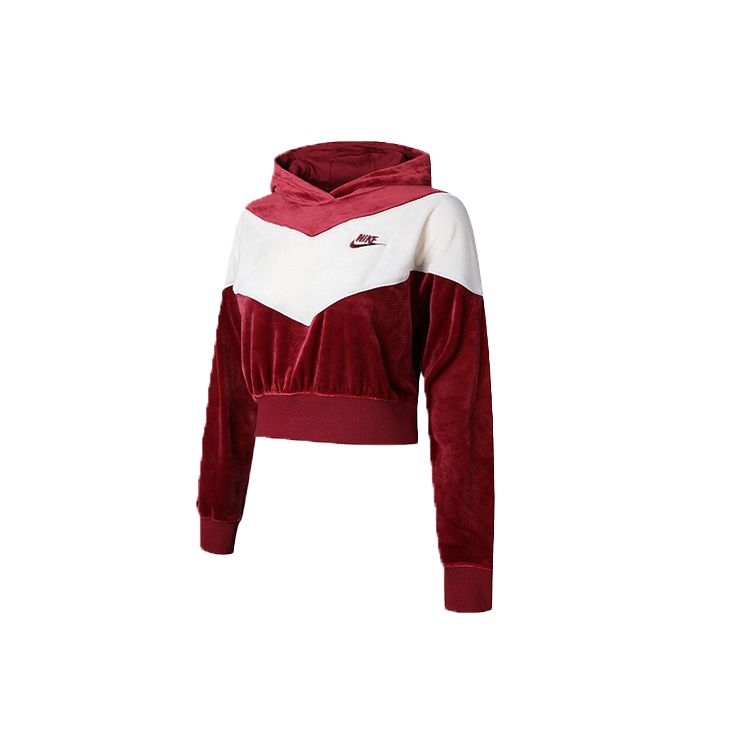 Nike Spliced Hooded Pullover Knit Crop Sweatshirt Women Tops Red BV5055-677