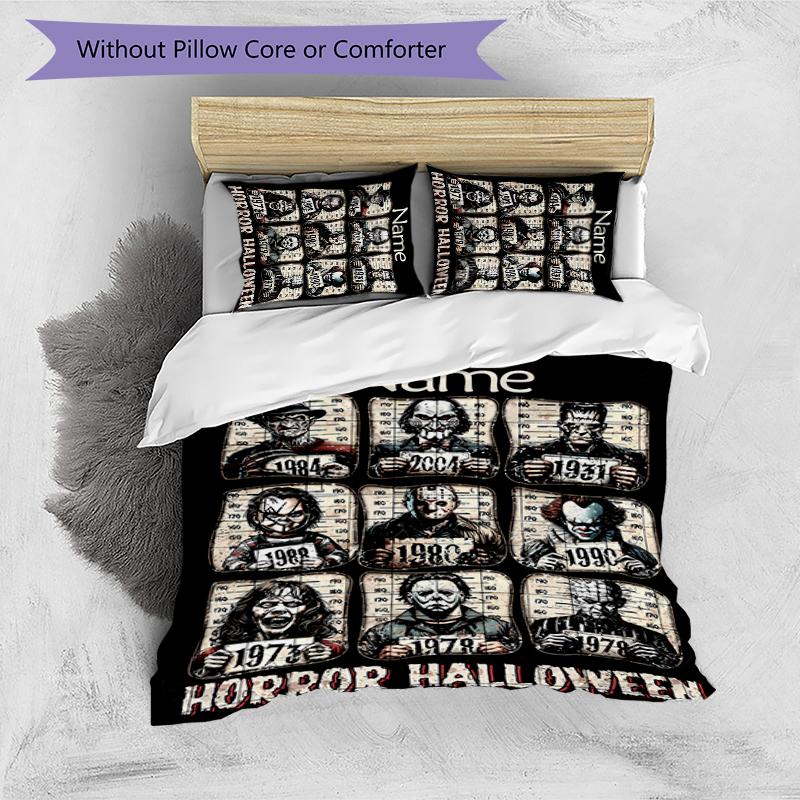 3pcs Custom Name Cartoon Horror movies Bedding Set Duvet Cover Closure Includes 1 Duvet Cover & 2 Pillowcases for All Seasons Bedroom Decor