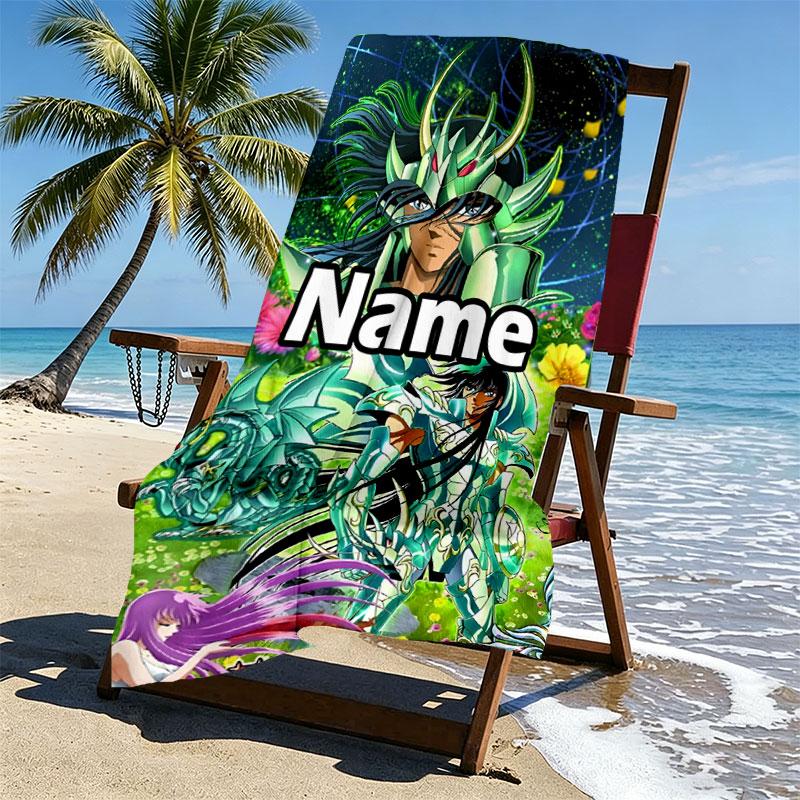 Custom Name Personalized Saint Seiya Print Beach Towel, for Trip Camping Beach Party Home Decor, Birthday Gift for Family & Friends