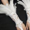 1PC Embroidery Feather Long Gloves Lace Female Mittens Wedding Gloves  Stage Performance
