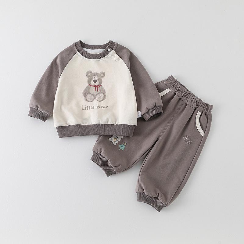Spring 2026 Baby Boys' Cartoon Hoodie and Pants Two-Piece Set