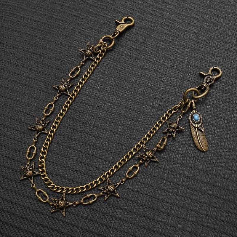 Punk Hip Hop Double Layer Metal Waist Chain With Star Feather Charms Unisex Fashion Belt Accessory